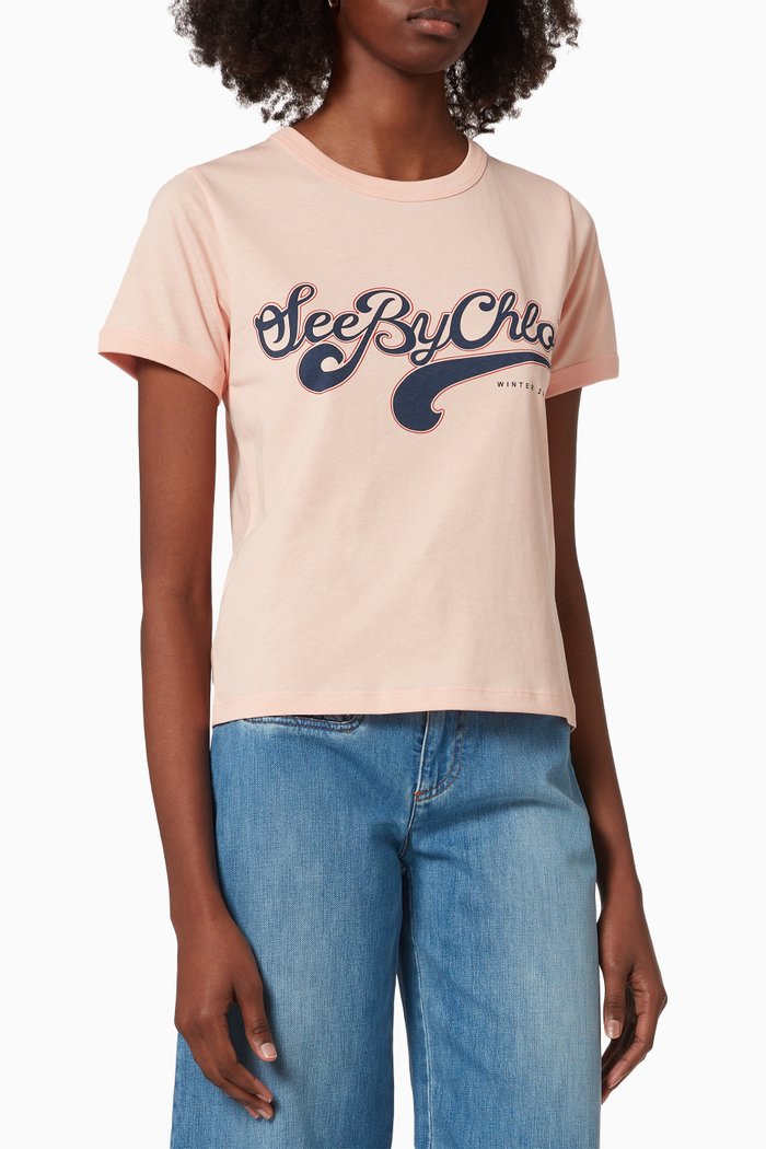 

Graphic Logo T-shirt in Cotton Jersey, Pink