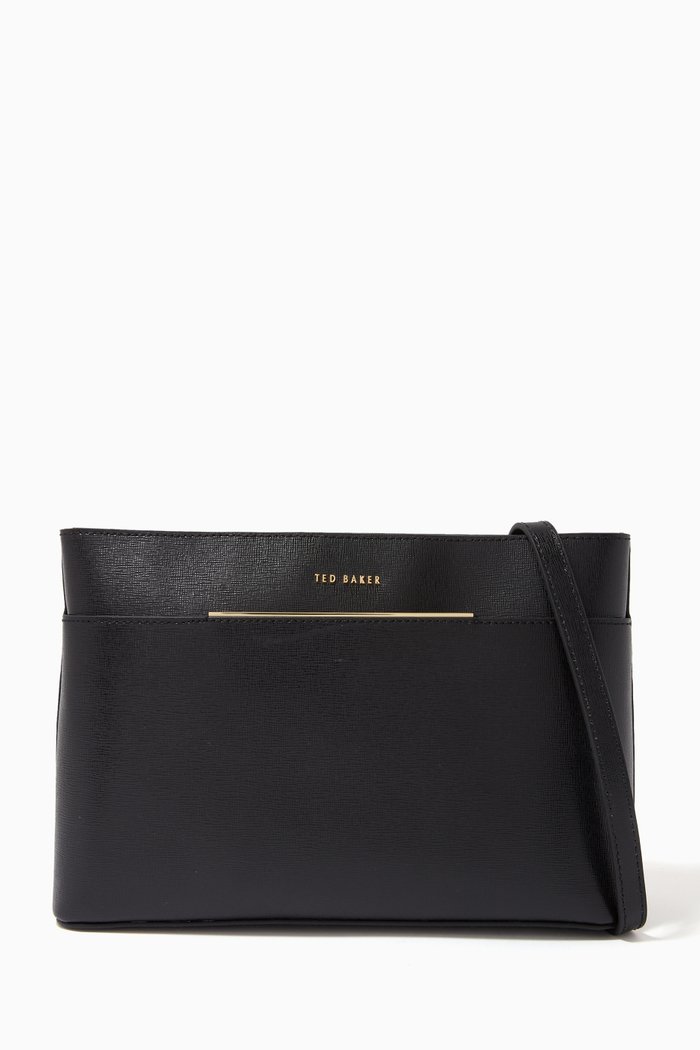 

Golnaz Crossbody Bag with Bar Detail in Saffiano Leather, Black