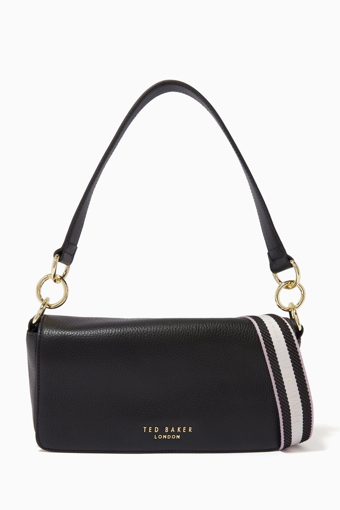 

Ammie Box Shoulder Bag with Webbing Strap in Leather, Black