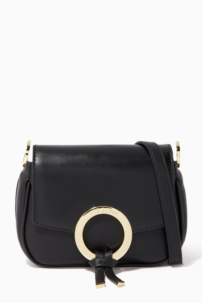 

Trinett Crossbody Bag with Statement Ring in Leather, Black
