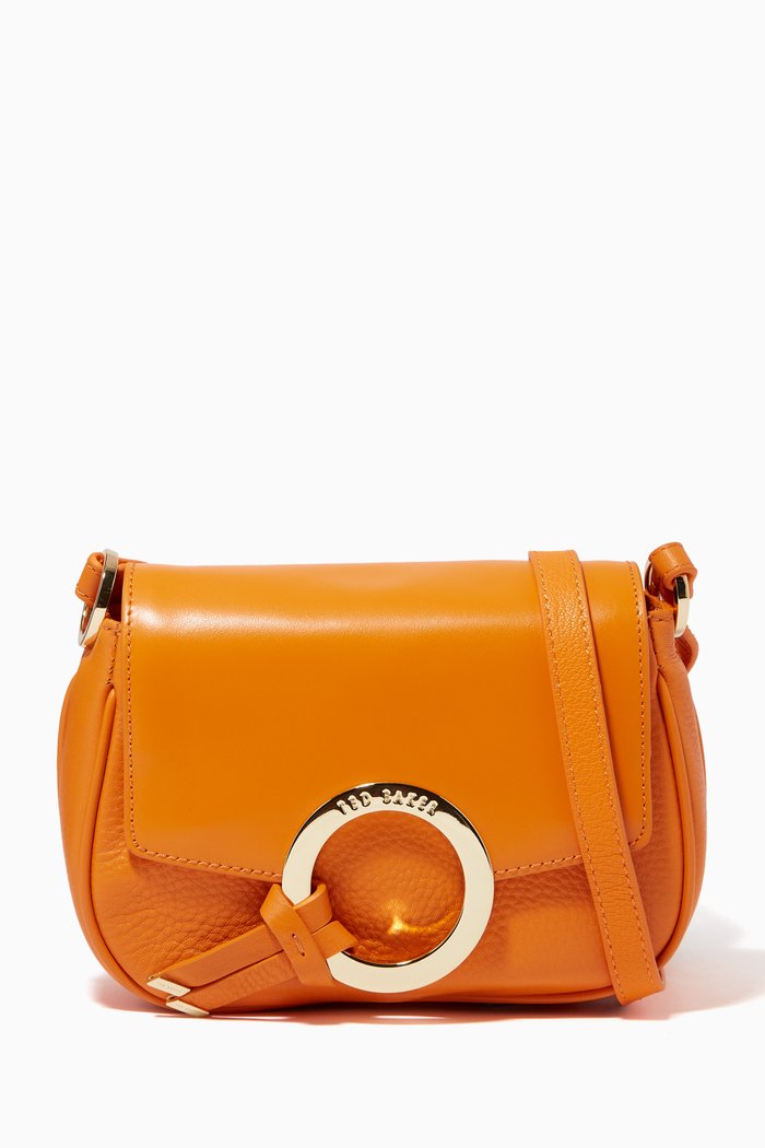 

Trinett Crossbody Bag with Statement Ring in Leather, Yellow