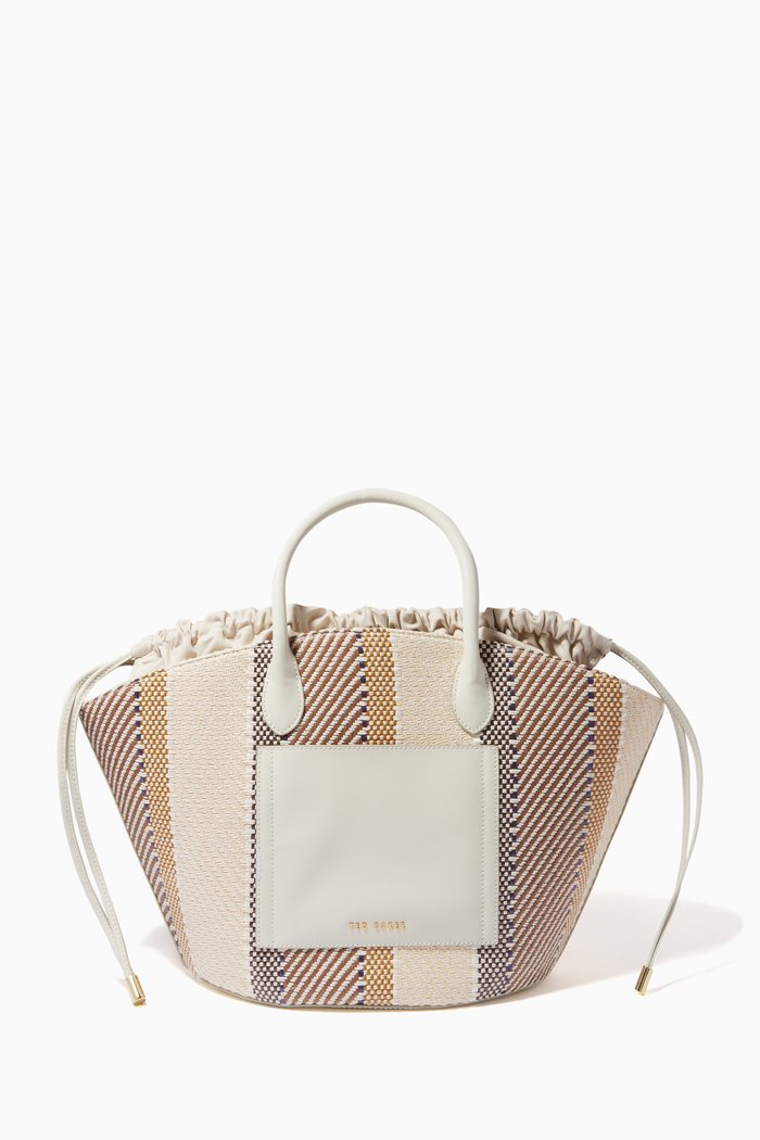 

Raffiy Bucket Tote in Woven Fabric, Brown