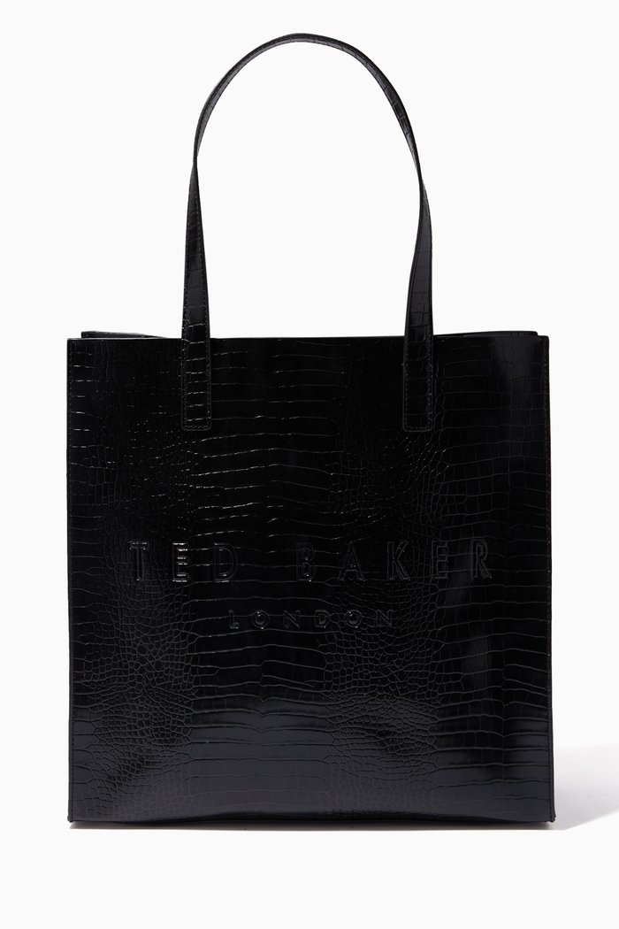 Croccon Large Icon Bag in Croc-embossed PU, Black