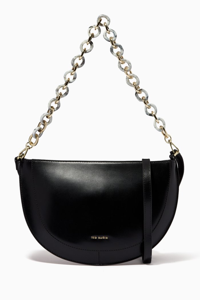

Crescen Clutch Bag in Leather, Black