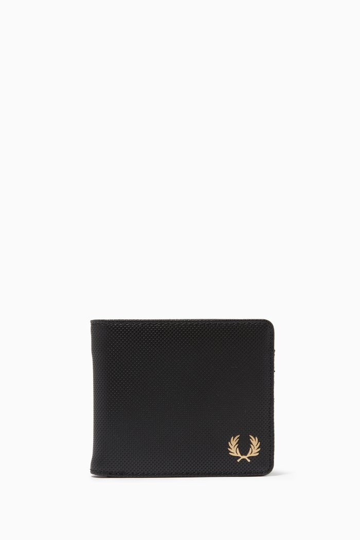 

Laurel Wreath Billfold Wallet in Textured Piqué, Black