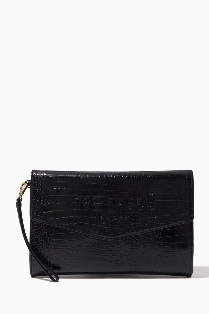 

Crocey Envelope Pouch in Croc-embossed PU, Black