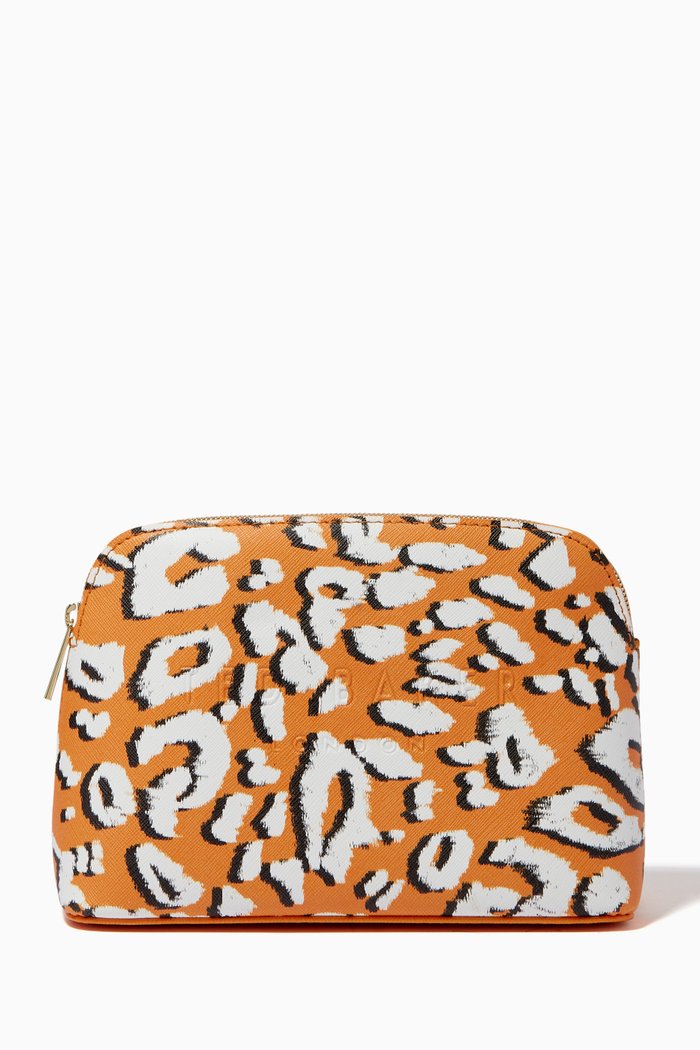 Leeaah Makeup Bag in Leopard Saffiano Vinyl, Yellow
