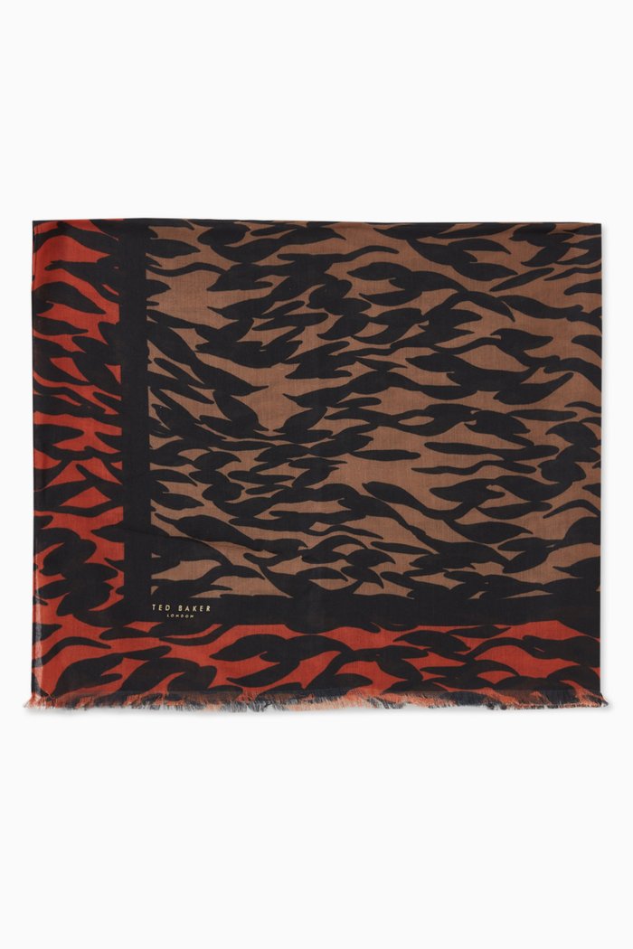 

Poppiy Wide Scarf in Tiger Woven Fabric, Brown