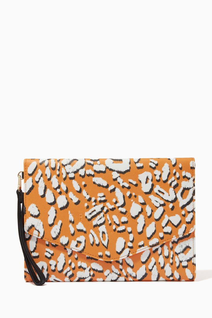 

Lydiiaa Envelope Pouch in Leopard Saffiano Vinyl, Yellow