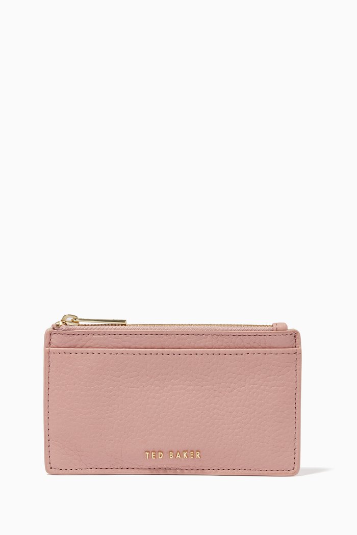 

Briell Zip Card Holder in Leather, Pink