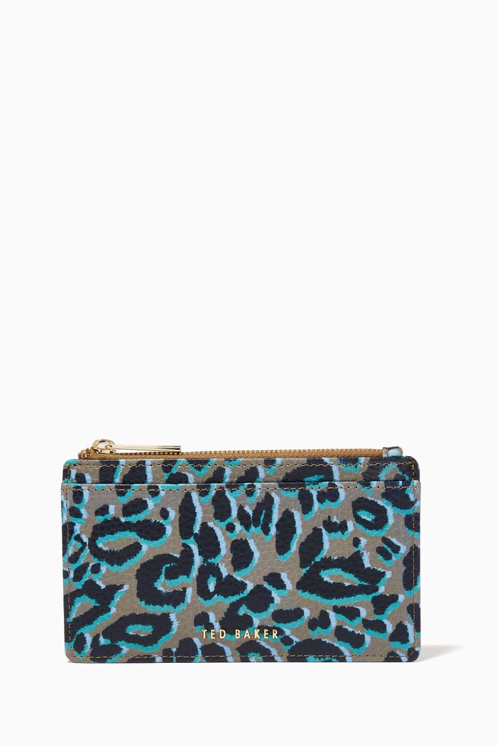 Nejla Zip Card Holder in Leopard Leather, Multicolour