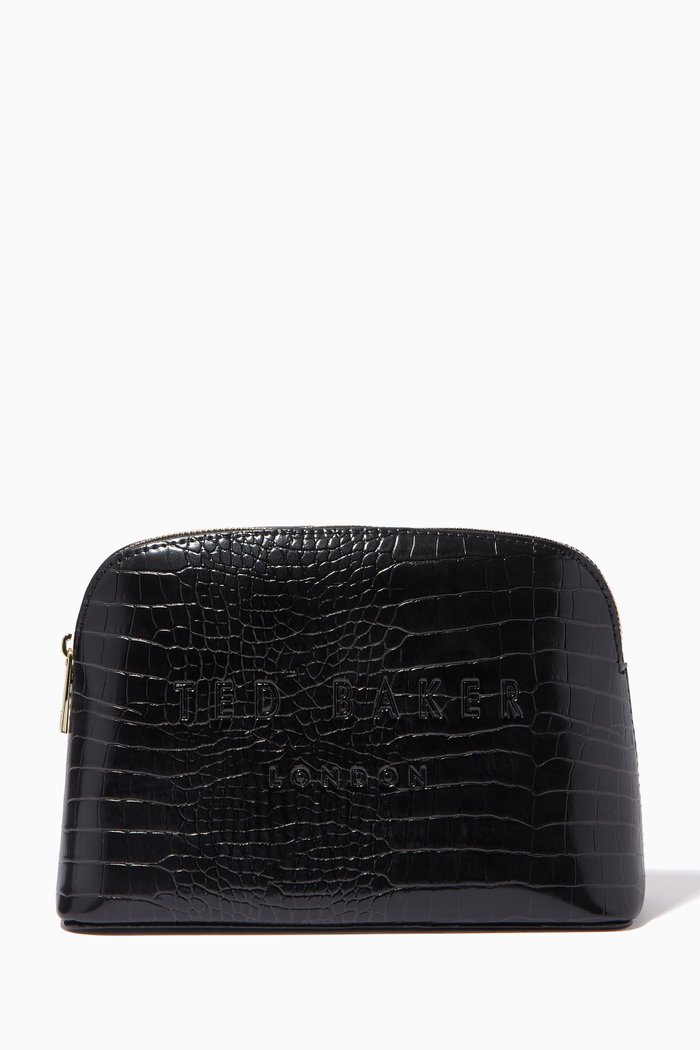 

Crocala Makeup Bag in Croc-embossed PU, Black