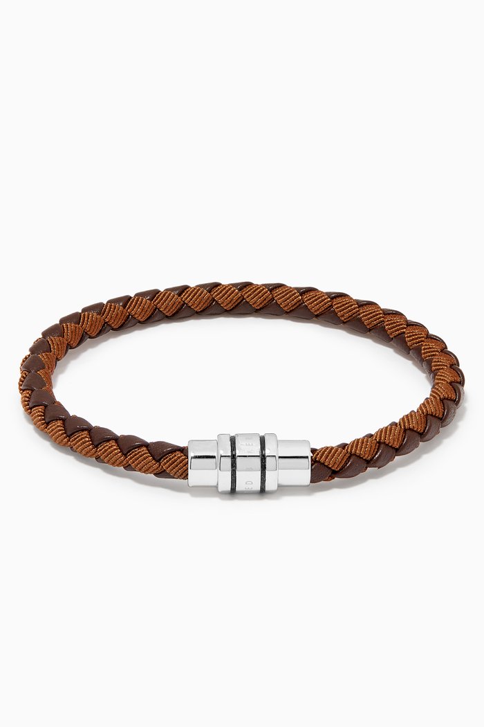 Cappin Bracelet in Leather & Fabric, Brown