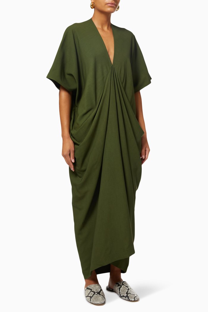 

Draped Column Dress in Wool, Brown
