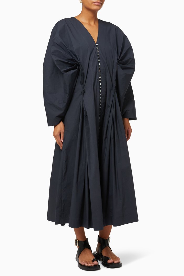 

Pintuck Dress in Cotton Poplin, Blue