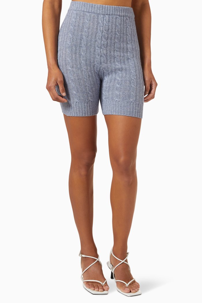 

High-rise Biker Shorts in Cable Knit, Grey