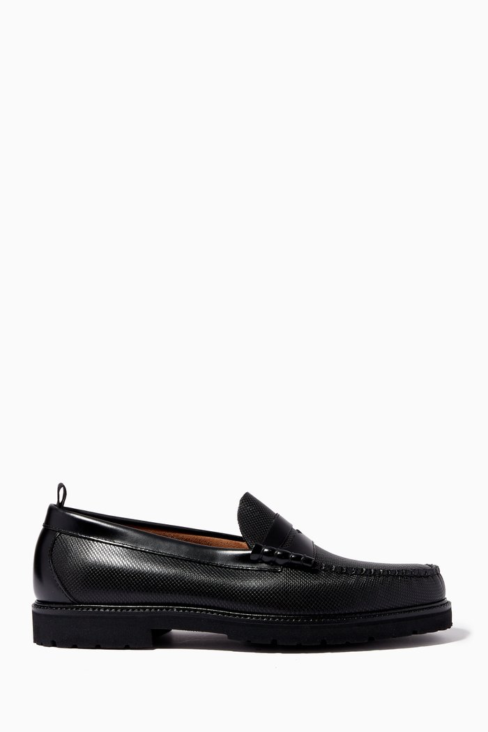 x G.H. Bass & Co. Penny Loafers in Piqué-textured Leather, Black