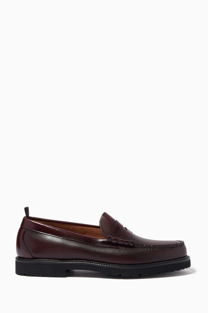 

x G.H. Bass & Co. Penny Loafers in Piqué-textured Leather, Red