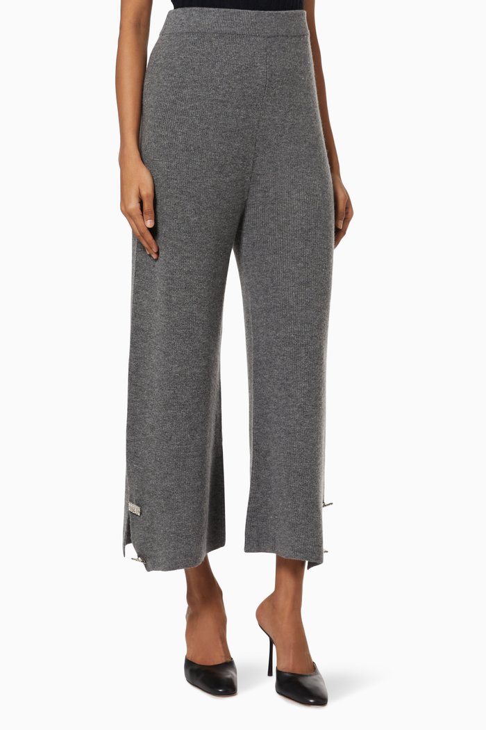 Embellished Culottes in Rib-knit, Grey