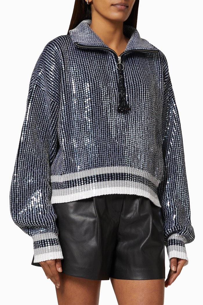 

Sequin Zip Jumper in Cotton, Black