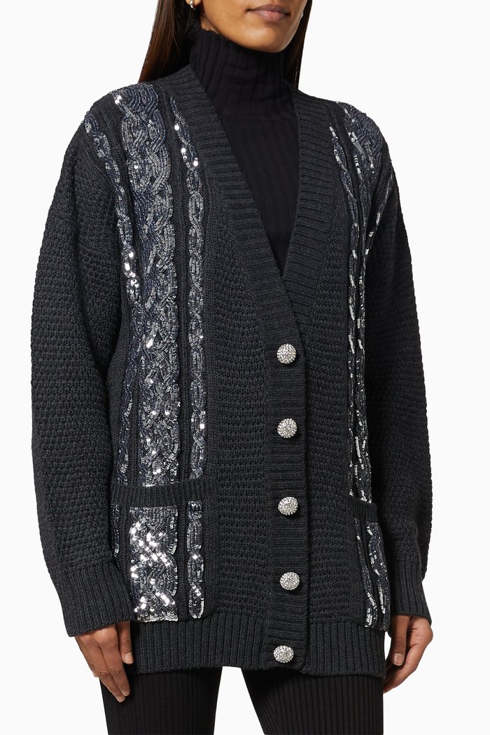 

Cable Knit Cardigan in Wool, Grey