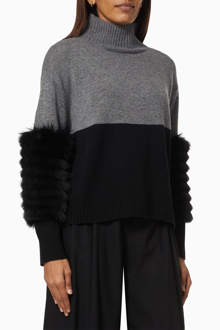

Colour Block Fur Trim Sweater, Grey