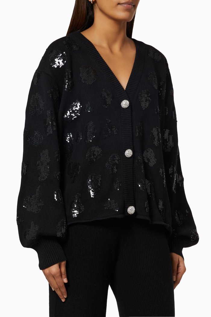 

Sequin Cardigan in Rib-knit, Black