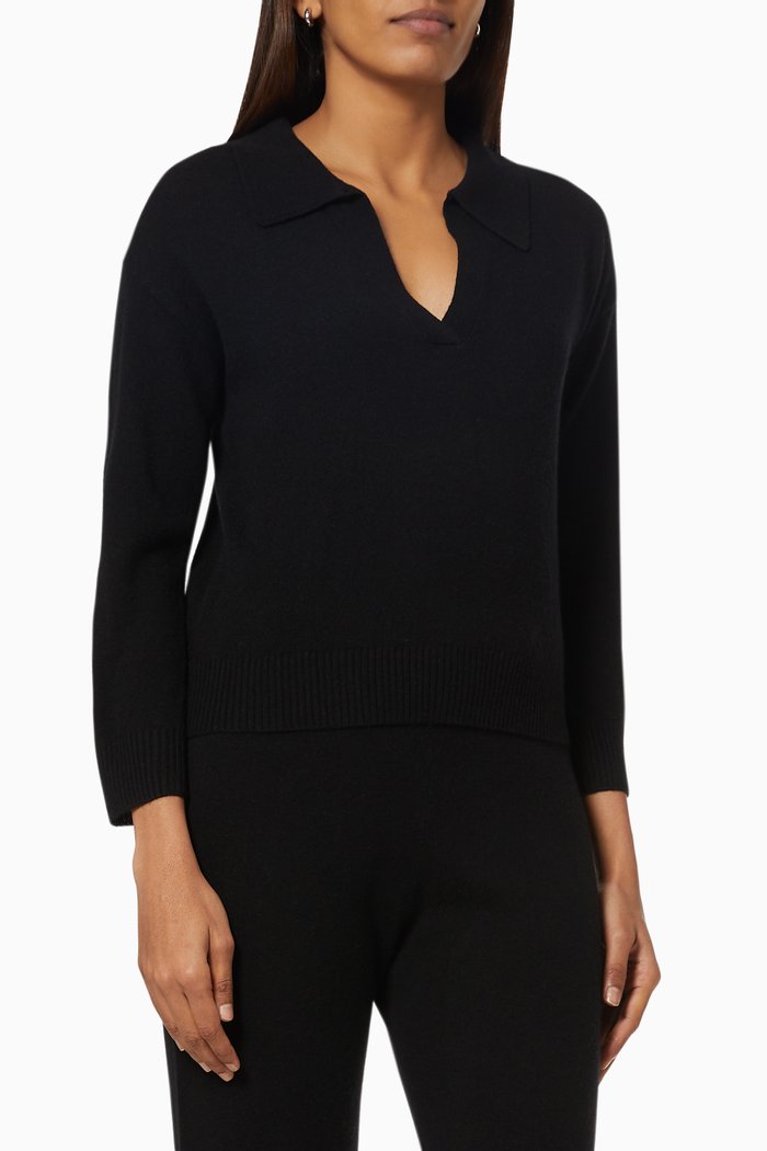

Knitted Polo Shirt in Sustainable Cashmere, Black