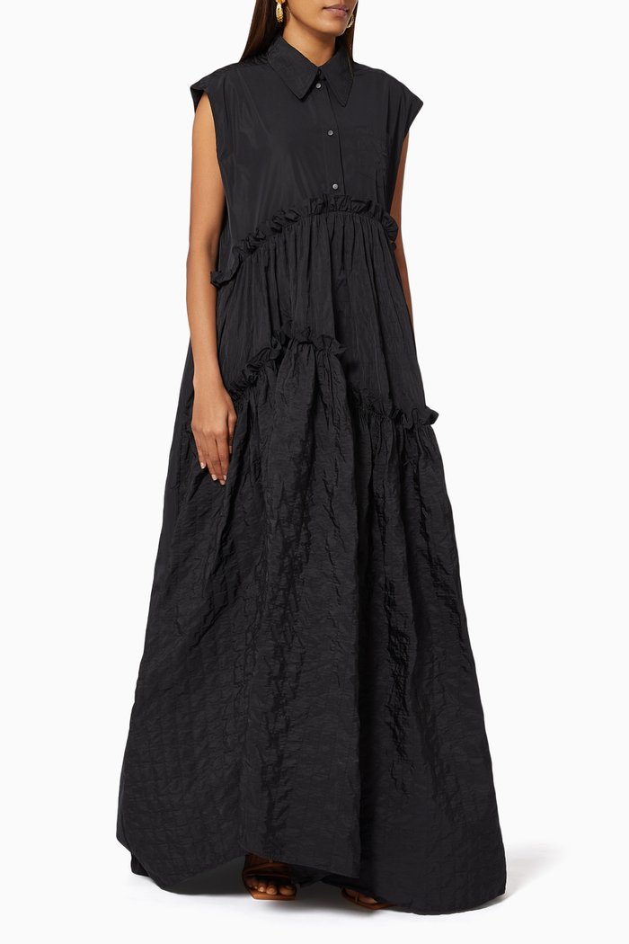

Ella Maxi Gown in Recycled Textured Polyester, Black