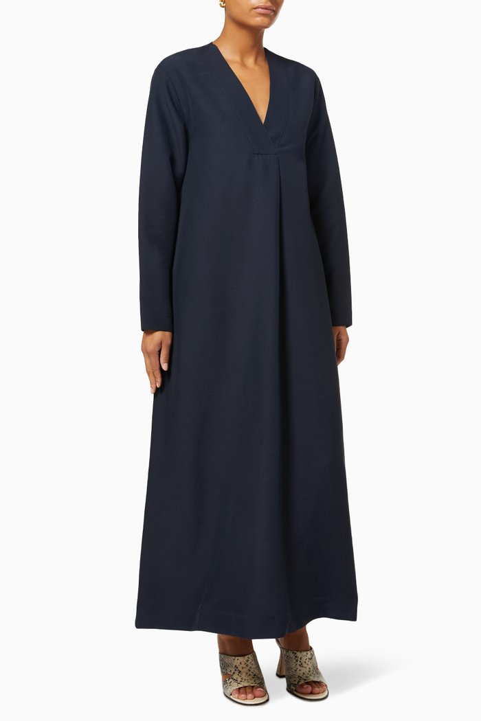 

V Neck Dress in Wool, Blue