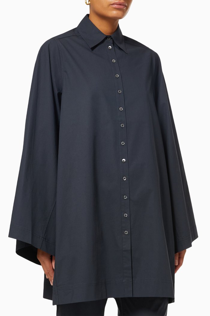 

Oversized Kimono Sleeve Blouse in Cotton Poplin, Blue