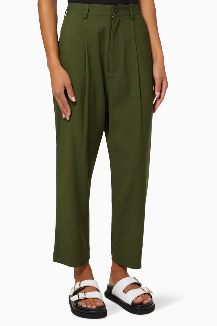 

Drop Crotch Trousers in Wool, Brown