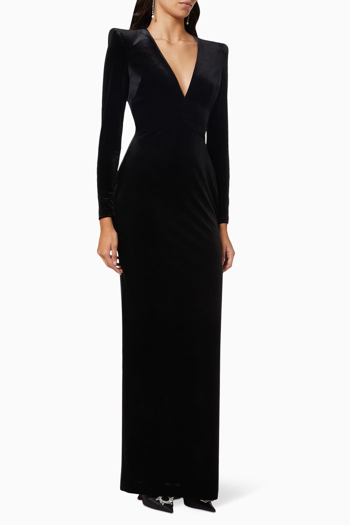 Damon Column Gown in Velvet, Black