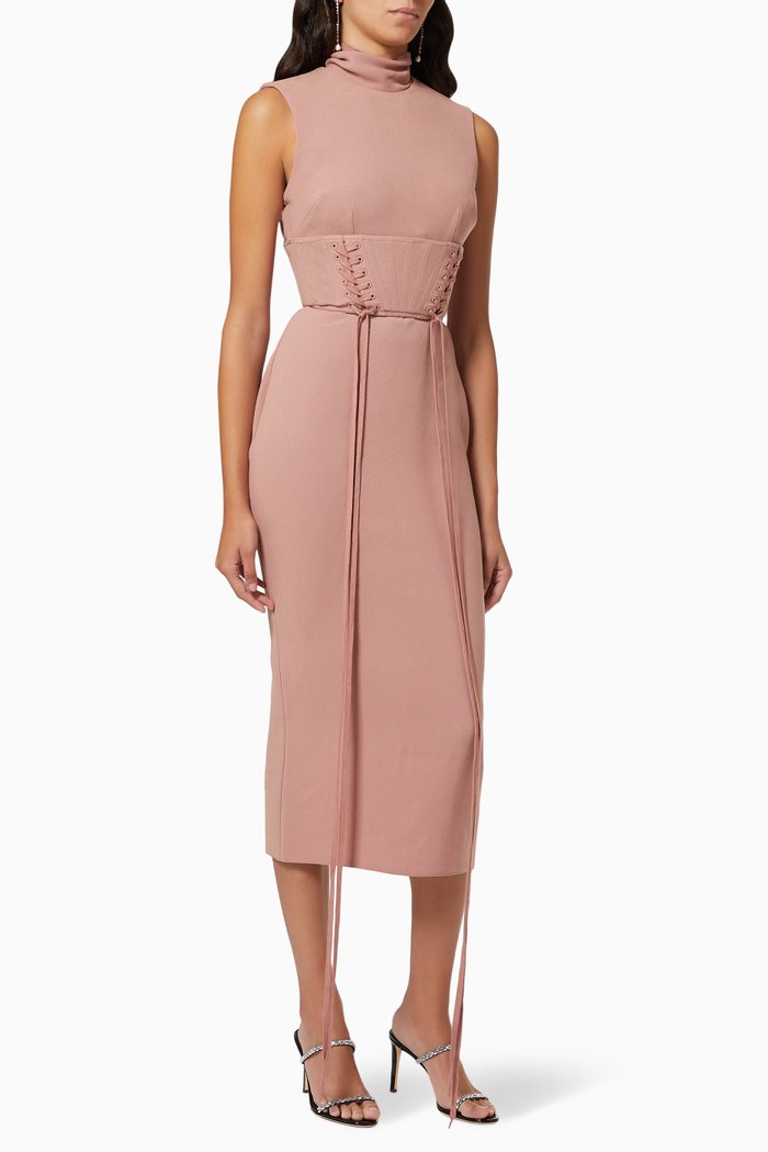 

Briar Corset Belt Turtleneck Dress, Neutral