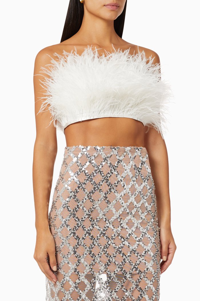 

Afiya Blanc Top in Ostrich Feather, White