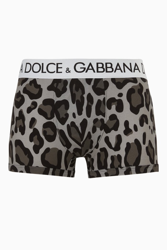 

Boxers in Leopard-print Two-way Stretch Cotton, Grey