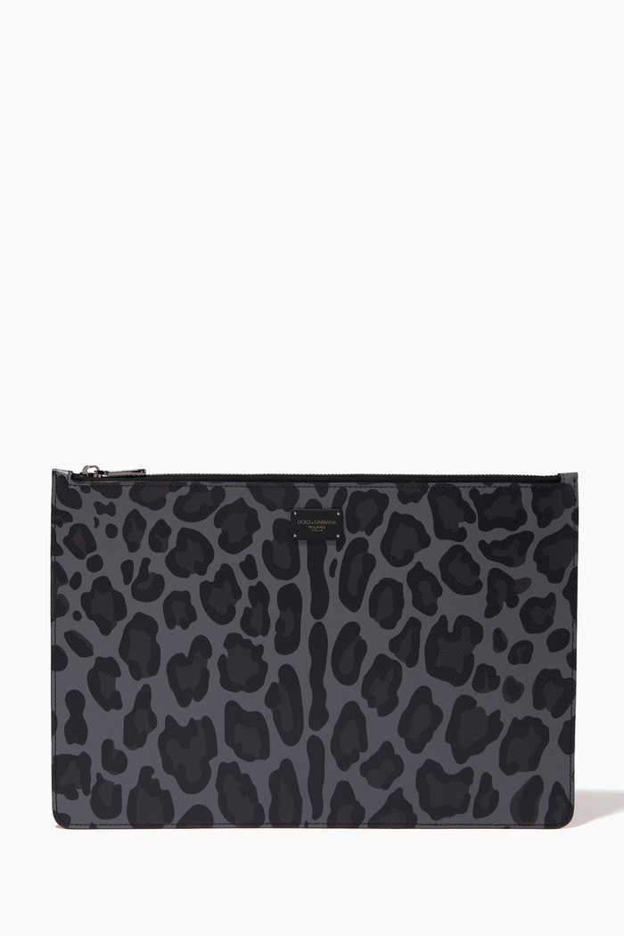 

Document Holder in Leopard Dauphine Leather, Grey
