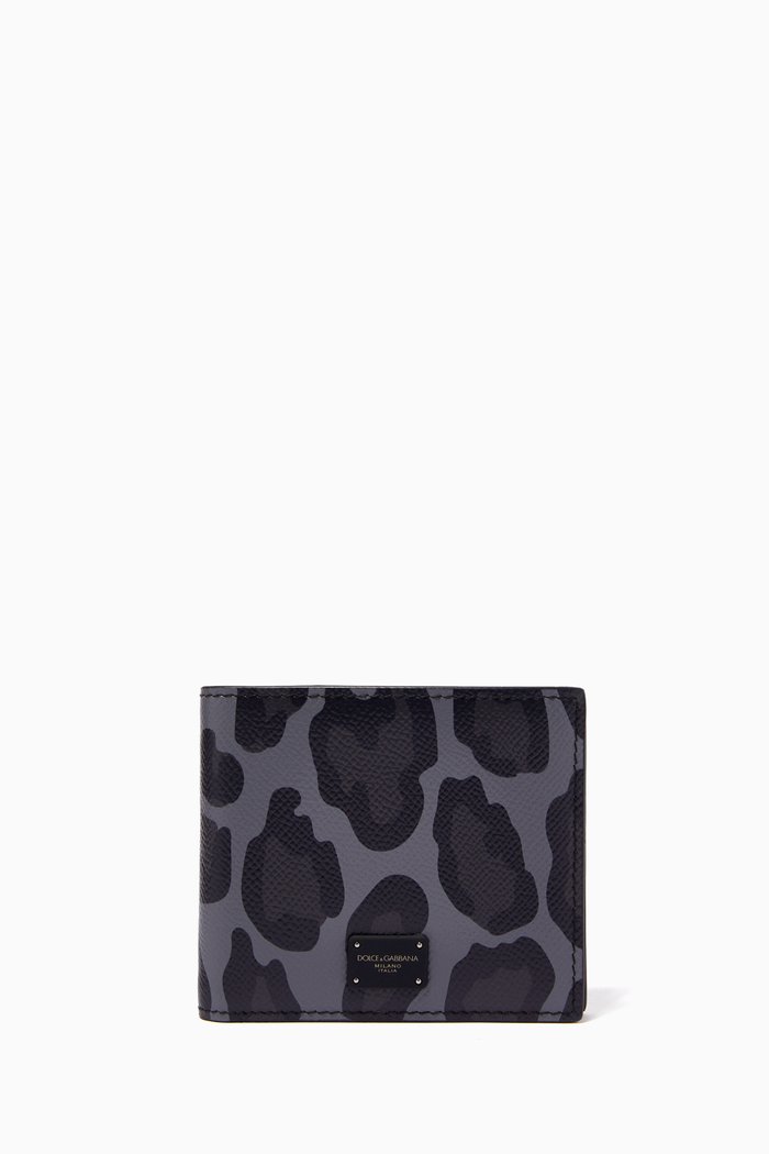 

Bifold Wallet in Leopard Dauphine Leather, Grey