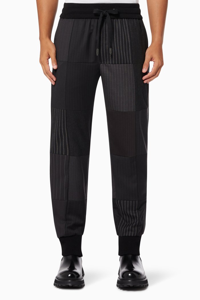 

Jogging Pants in Stretch Wool Patchwork, Grey