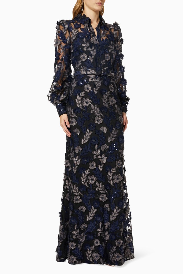 

Shirtdress Gown in Lace, Blue