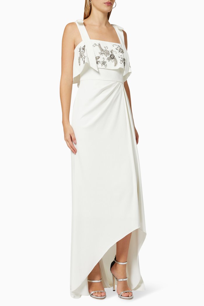 

Beaded Bodice Gown in Stretch Crepe, Neutral