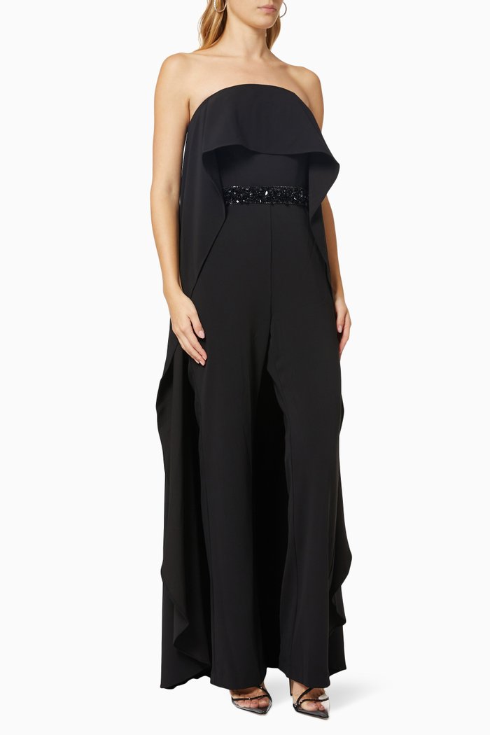 

Strapless Jumpsuit in Crepe, Black