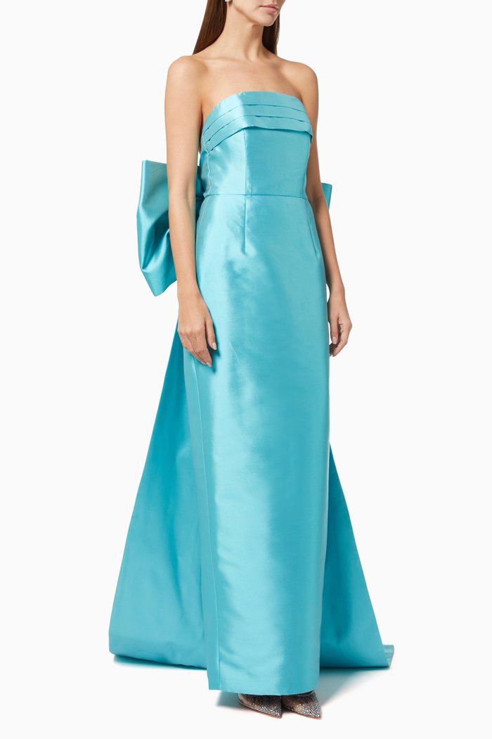 

Camille Column Gown in Silk & Wool, Blue