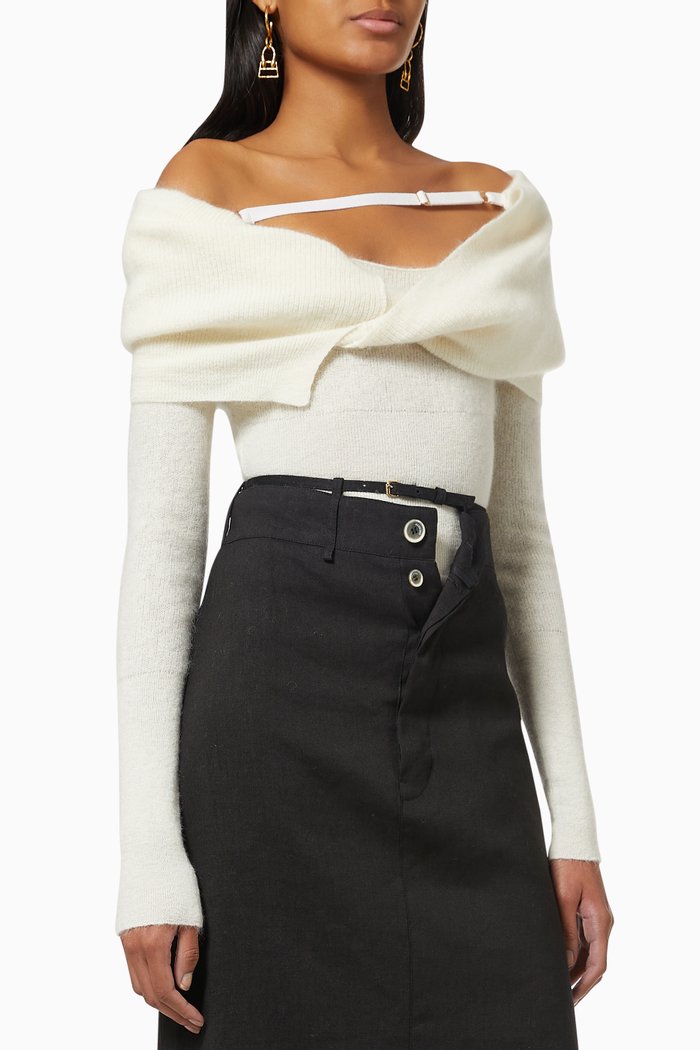 

La Maille Ascua Sweater in Mohair Wool Blend Knit, Neutral