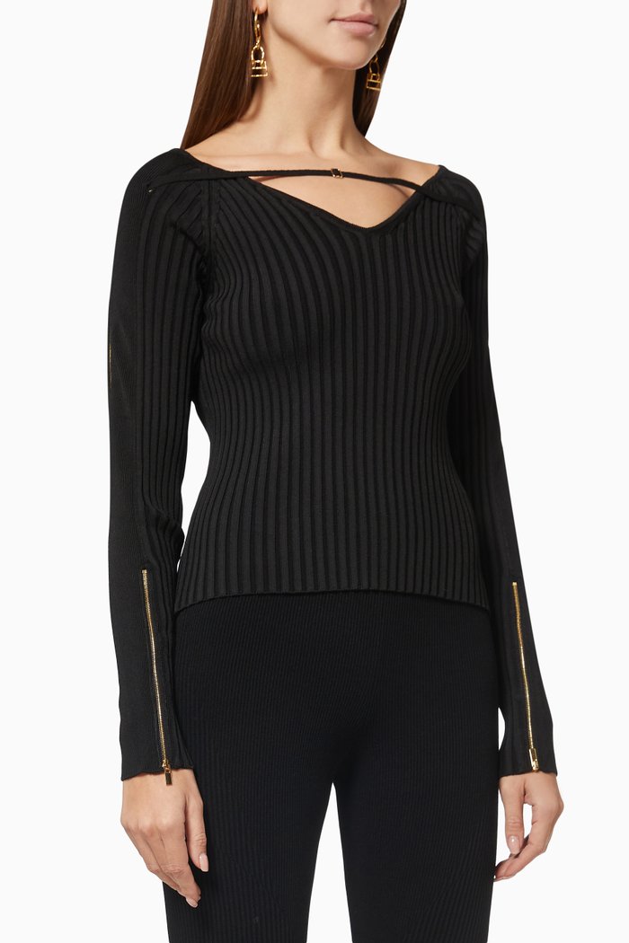 

La Maille Oro in Ribbed Fabric, Black