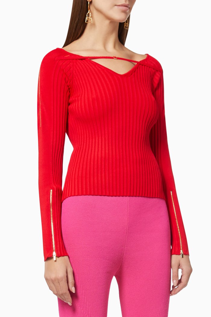La Maille Oro in Ribbed Fabric, Red