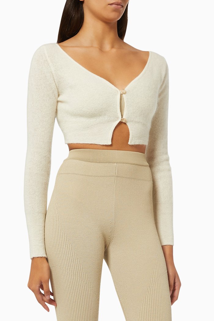 Le Cardigan Alzou in Mohair Wool Blend Knit, Neutral