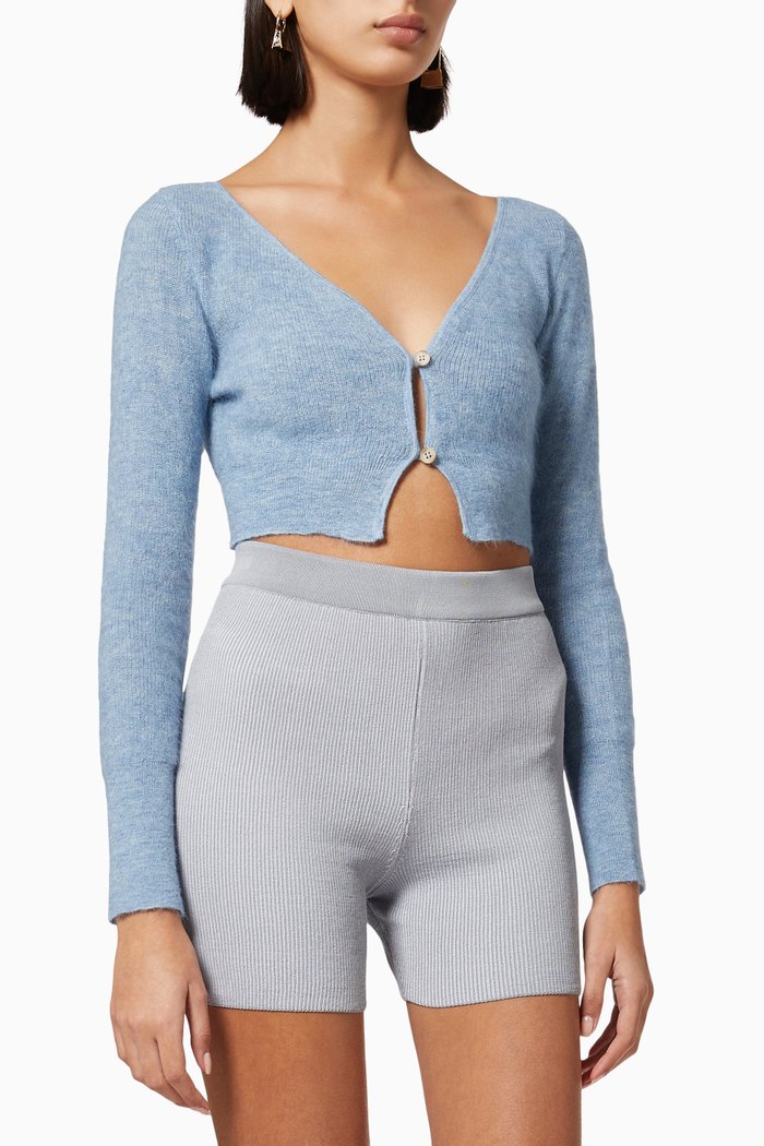 

Le Cardigan Alzou in Mohair Wool Blend Knit, Blue