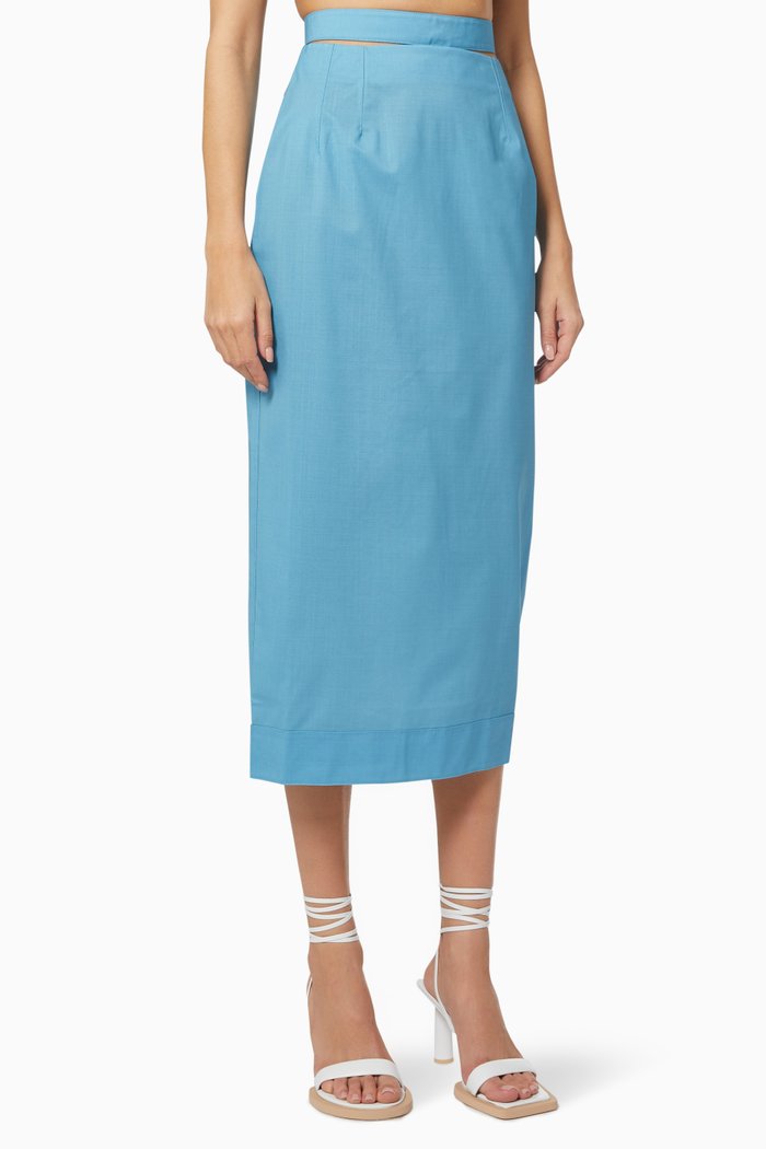La Jupe Valerie in Virgin Wool, Blue