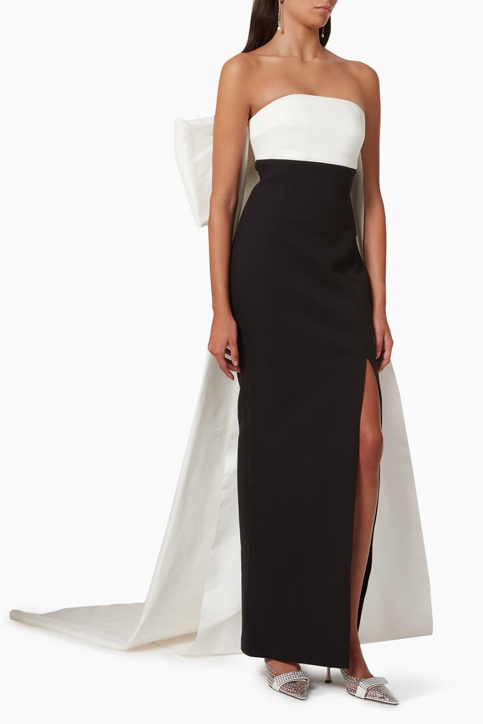 

Kace Cape Gown in Bonded Crepe, Black
